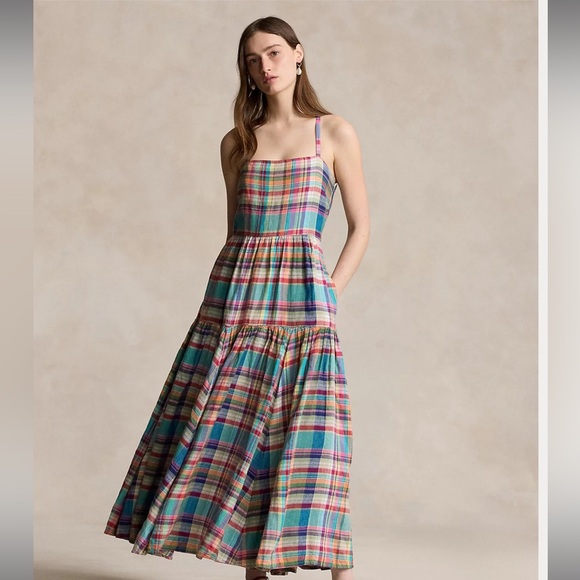 Ralph Lauren Plaid Linen Midi Dress - Picture 1 of 7